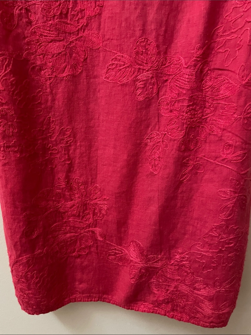 Linen V-Neck Embroidered Cap-Sleeve Dress - Picture 7 of 9